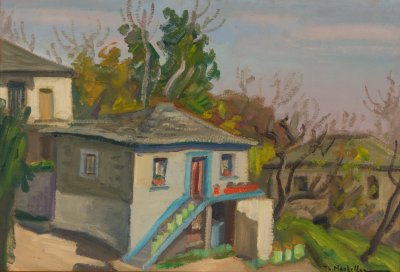 House in Zagora — Oil painting, Canvas, 38.00×55.00cm — Theodoros Markellos
